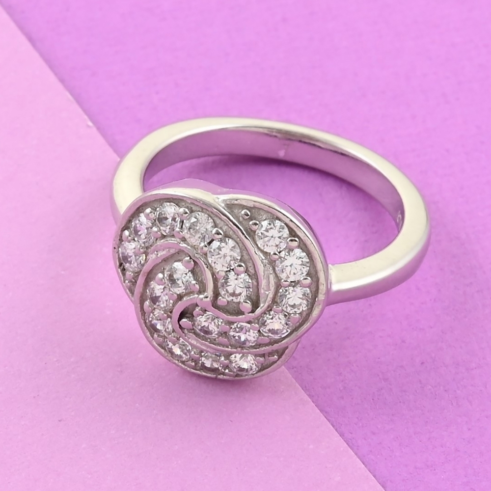 PLATINUM OVER STERLING SIMULATED DIAMOND SWIRL RING - Picture 5 of 5